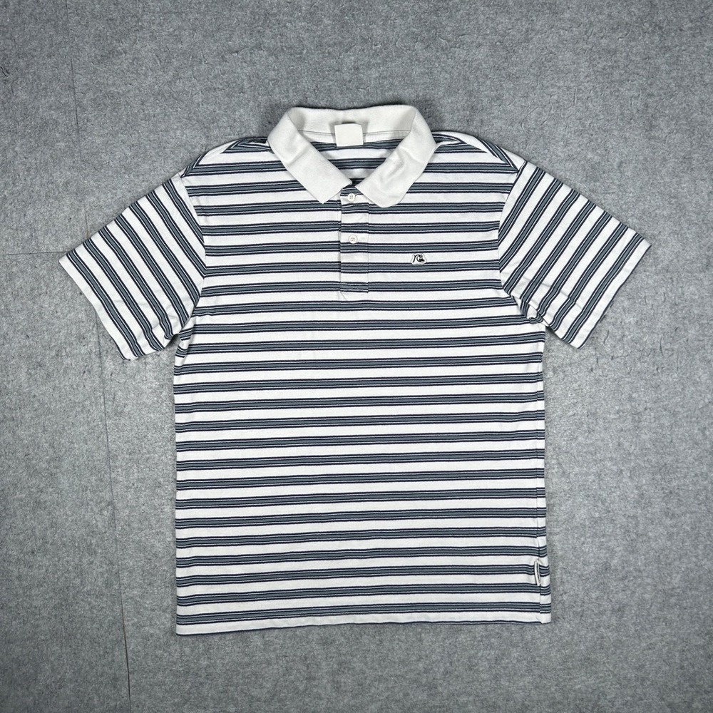 Quiksilver Polo Shirt Mens Medium White Striped Short Sleeve Surf Skate Casual